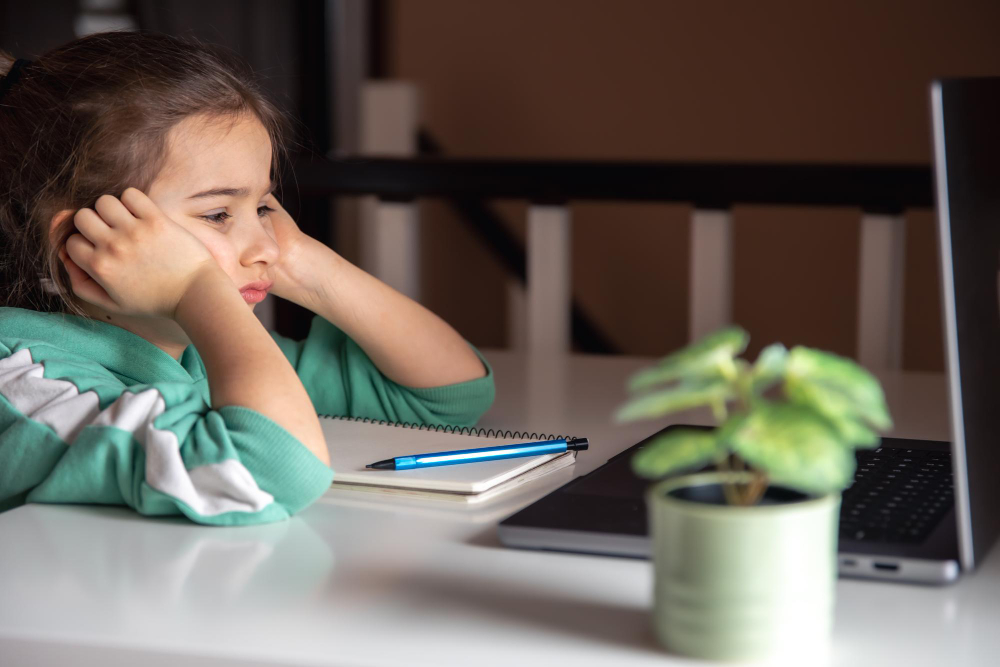 smart child staring at blank page unable to start a task or project KidStartupper